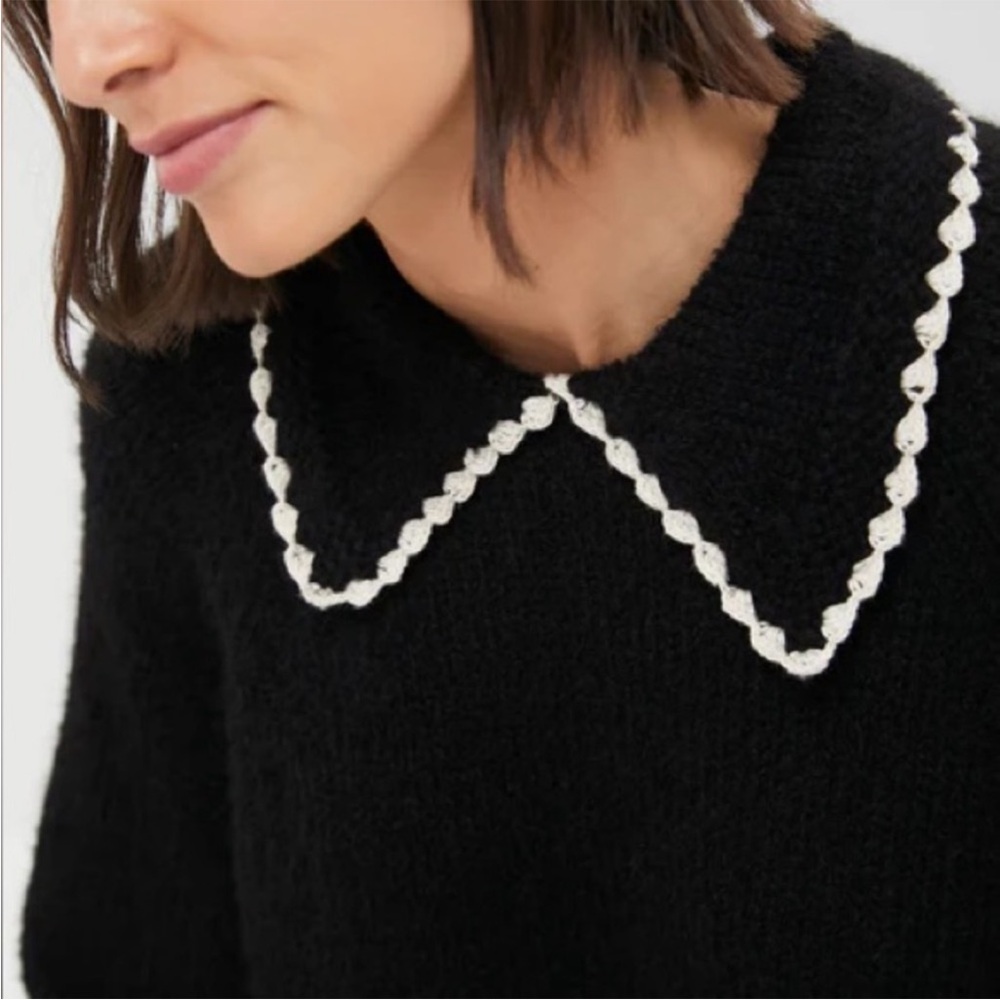 The Great. The Crochet Collar Pullover in Black. Size 0. - Picture 6 of 8